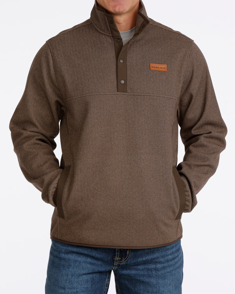 Cinch Men's Quarter Snap Fleece Pullover in Brown Herringbone