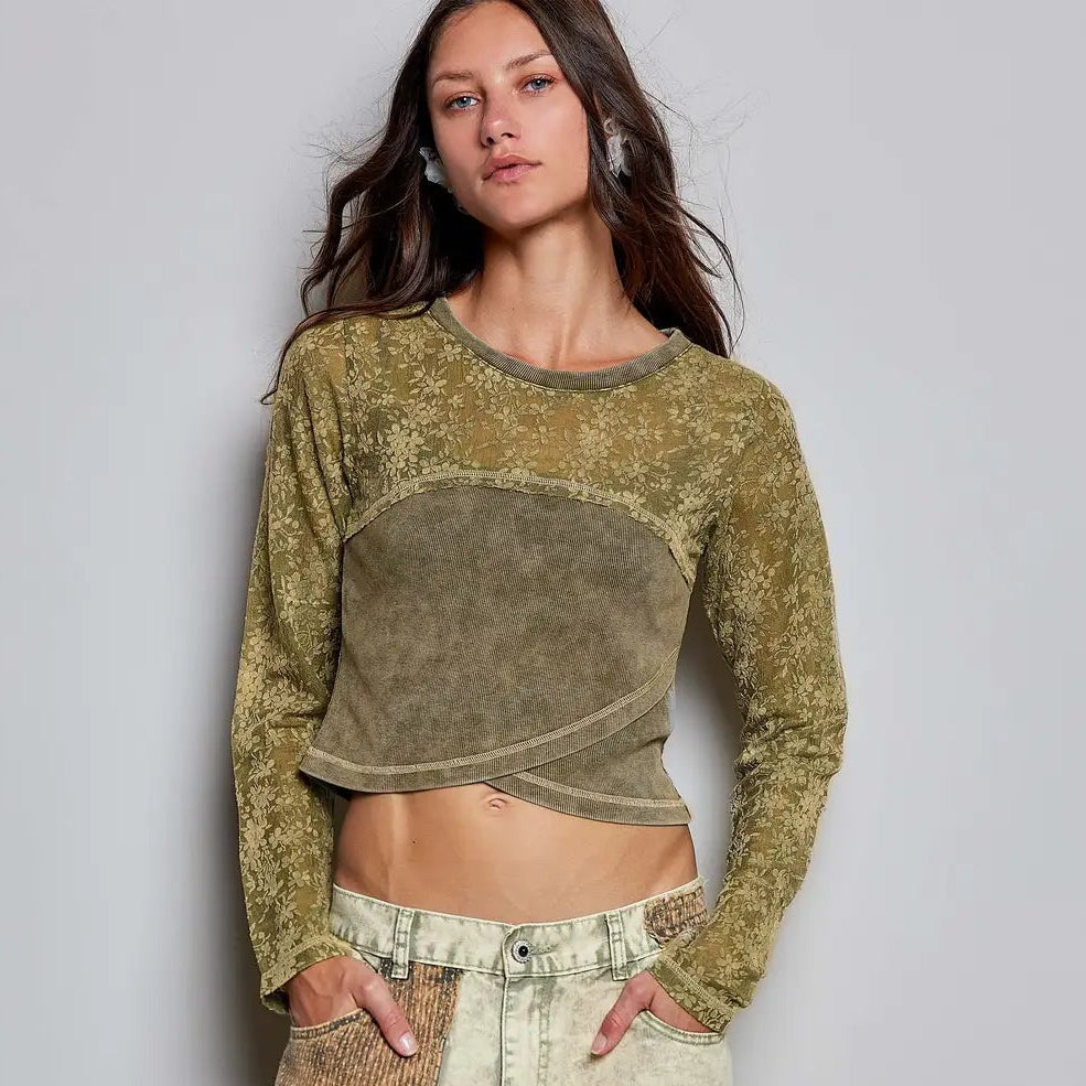 Women's Vintage Washed Crop Top in Olive