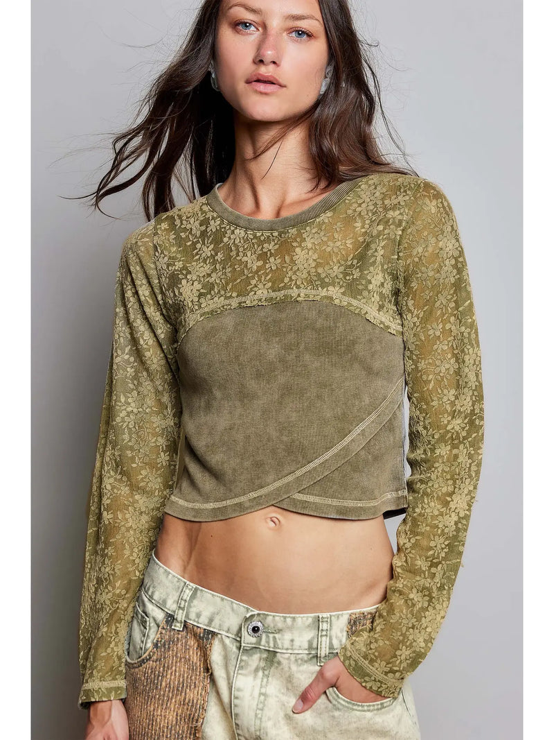 Women's Vintage Washed Crop Top in Olive