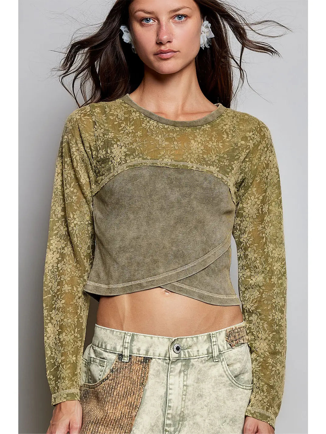 Women's Vintage Washed Crop Top in Olive