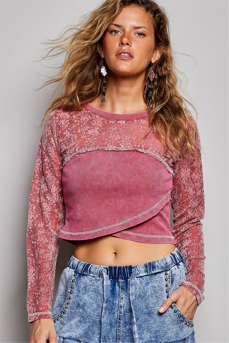 Women's Vintage Washed Crop Top in Dried Rose