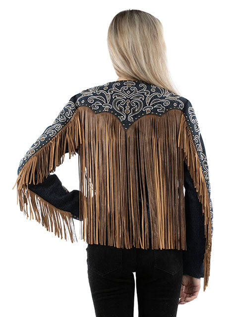 Scully Women's Studded Fringe Jacket in Denim