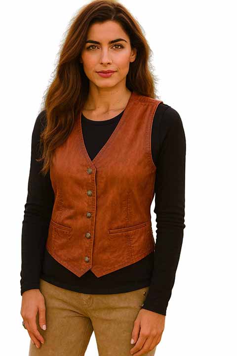 Scully Women's Leather Vest in Cognac