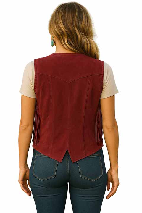 Scully Women's Suede Fringe Vest in Ruby