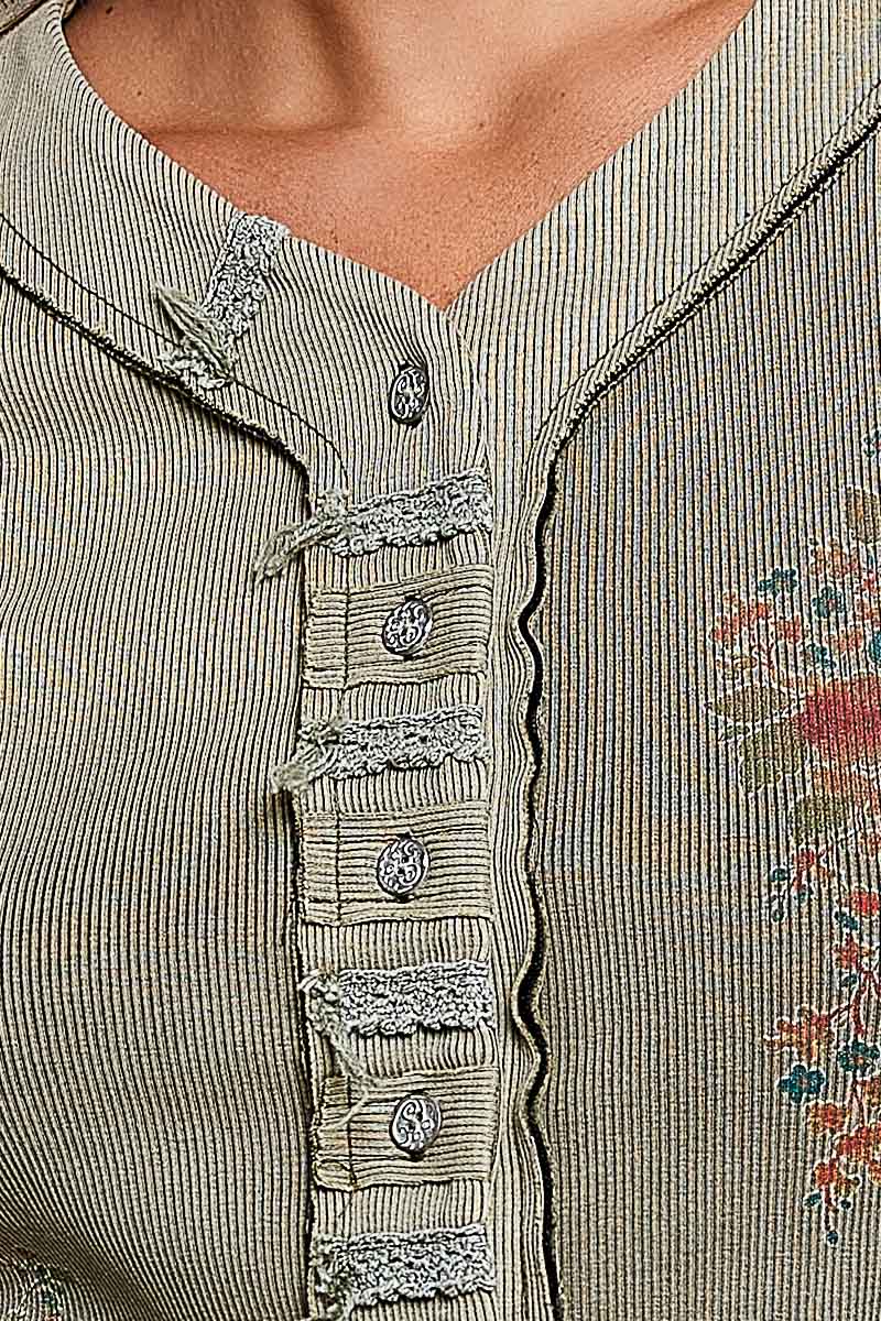 Women's Vintage Washed Button Front Top in Olive