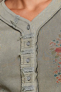 Women's Vintage Washed Button Front Top in Olive