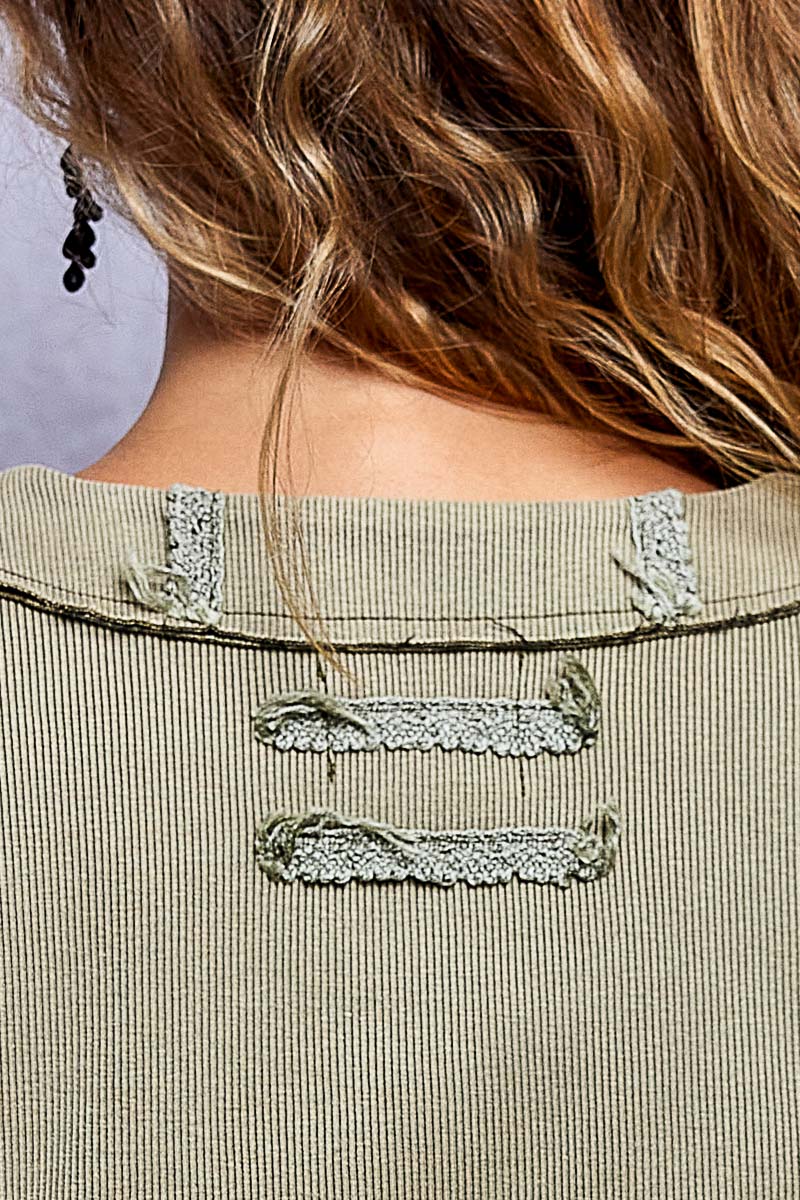 Women's Vintage Washed Button Front Top in Olive