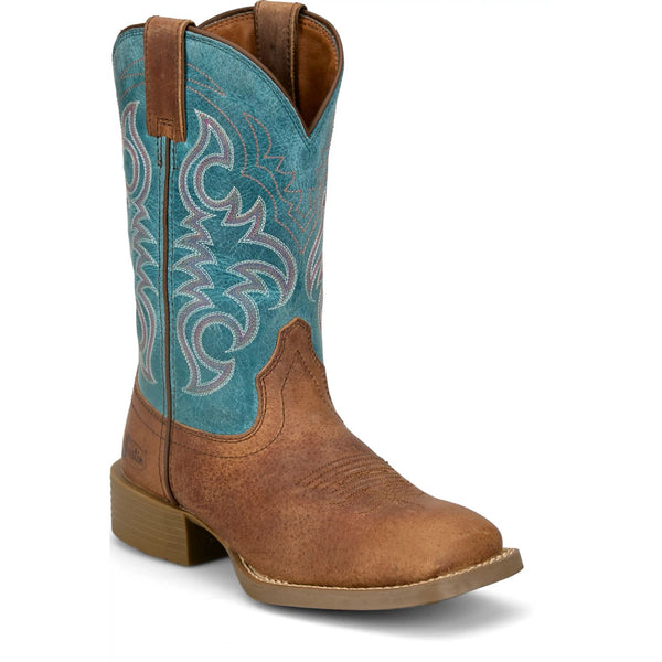 Justin Women's Della 11" Western Boot in Tan Brown/Blue