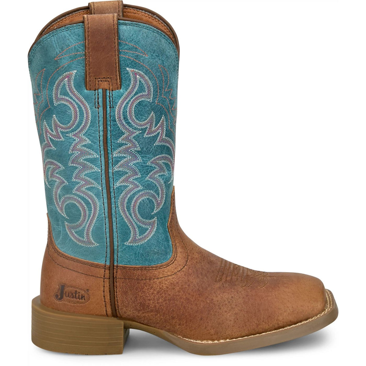 Justin Women's Della 11" Western Boot in Tan Brown/Blue