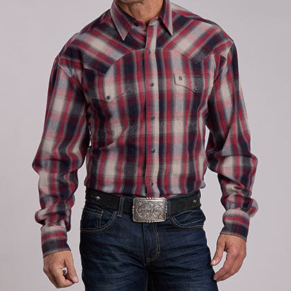 Stetson Men's Vintage Brushed Twill Flannel Snap Shirt in Red