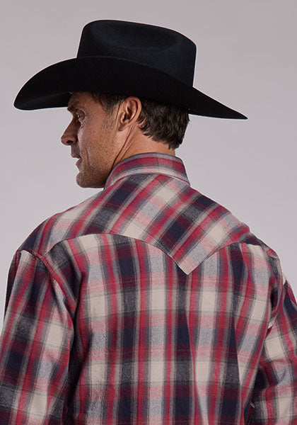 Stetson Men's Vintage Brushed Twill Flannel Snap Shirt in Red