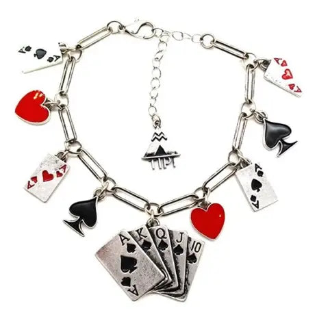 Western Cards Theme Chunky Charm Bracelet in Silver