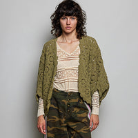Women's Dolman Sleeve Crochet Cardigan in Teal Olive