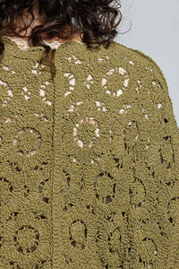 Women's Dolman Sleeve Crochet Cardigan in Teal Olive