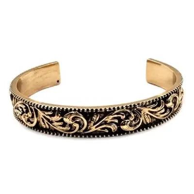 Western Etched Cuff Bracelet in Gold