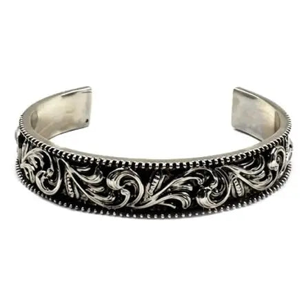 Western Etched Cuff Bracelet in Silver