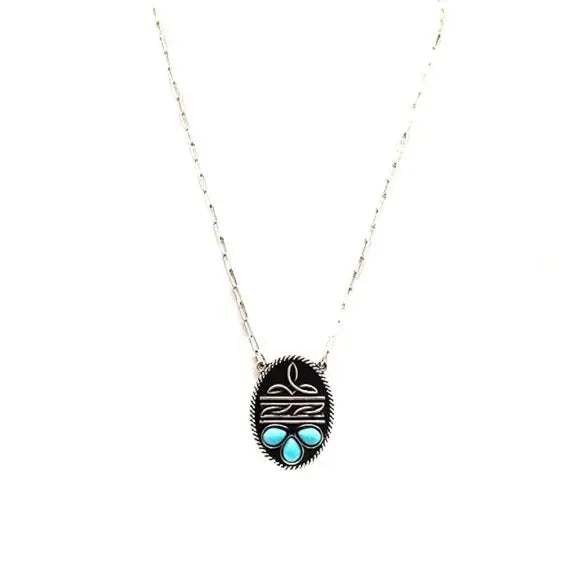 17" Western Boot Stitch Oval Necklace in Silver