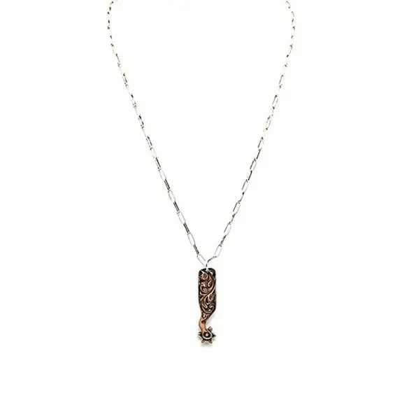 17" Western Engraved Spur Pendant Necklace in Silver