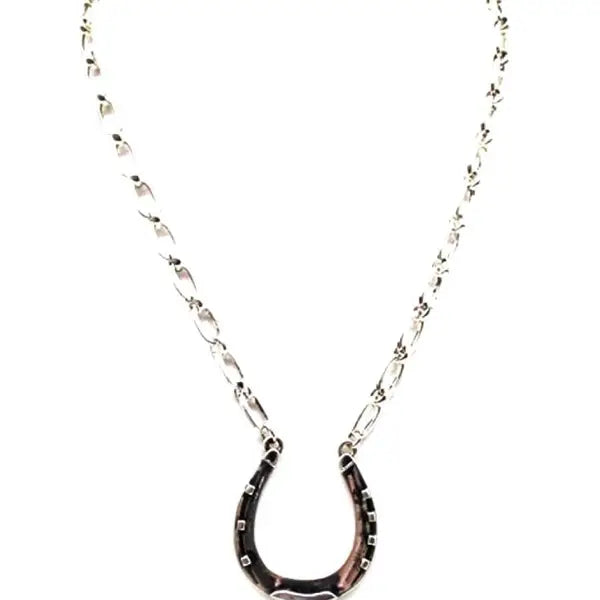 18" Western Horseshoe Pendant Necklace in Silver