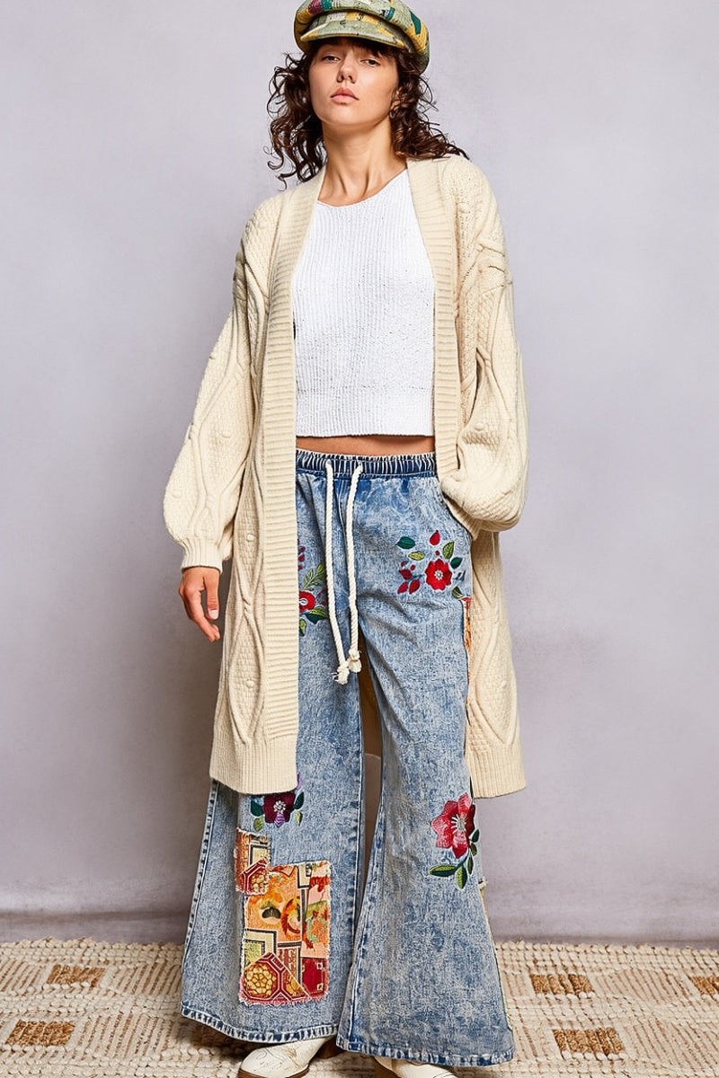 Women's Long Cable Knit Cardigan in Cream