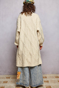 Women's Long Cable Knit Cardigan in Cream