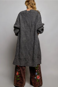 Women's Long Cable Knit Cardigan in Charcoal