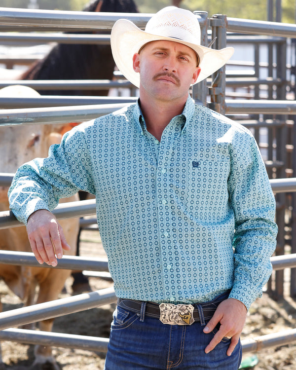 Cinch Men's L/S Classic Fit Button Down Western Shirt in Turquoise