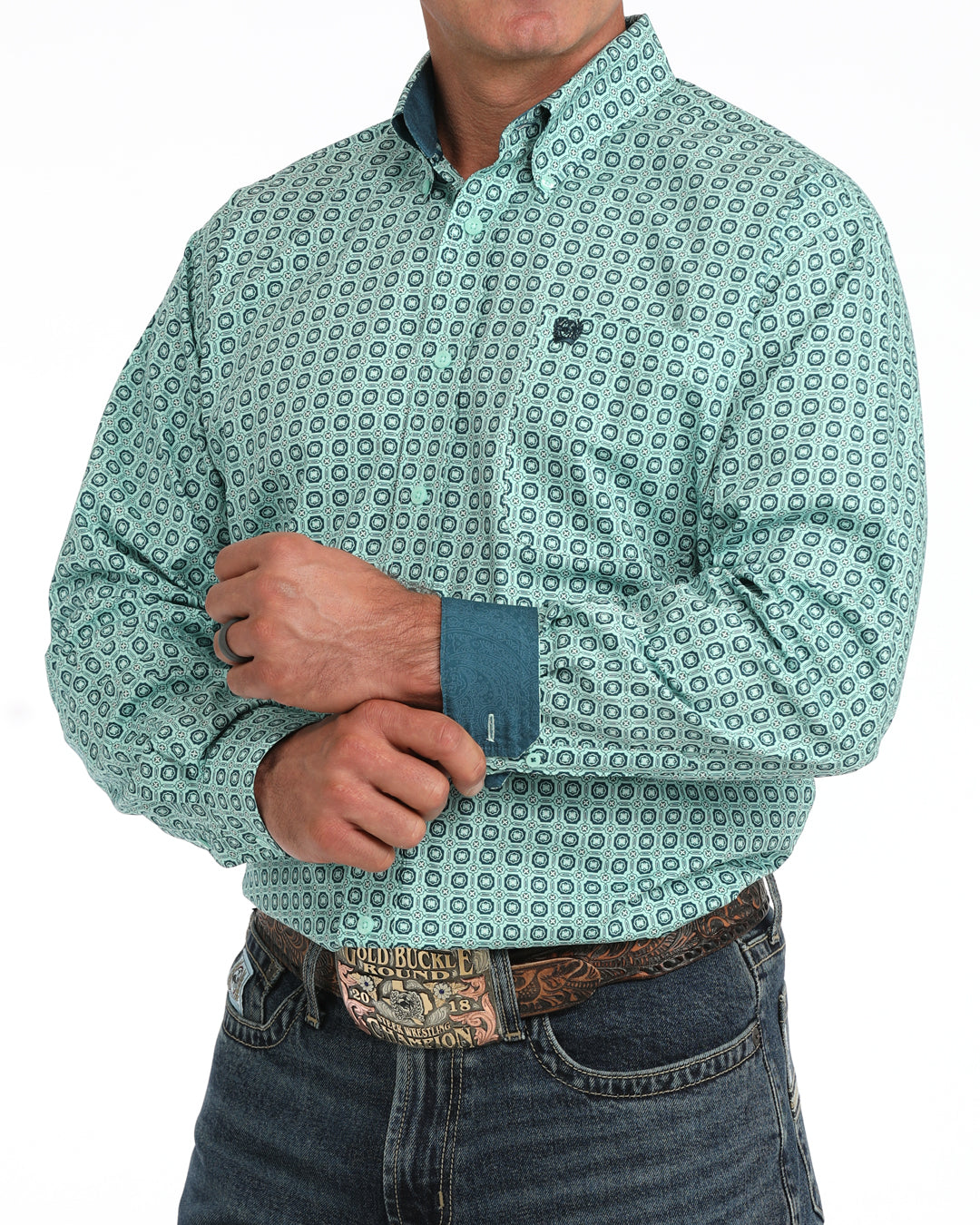 Cinch Men's L/S Classic Fit Button Down Western Shirt in Turquoise