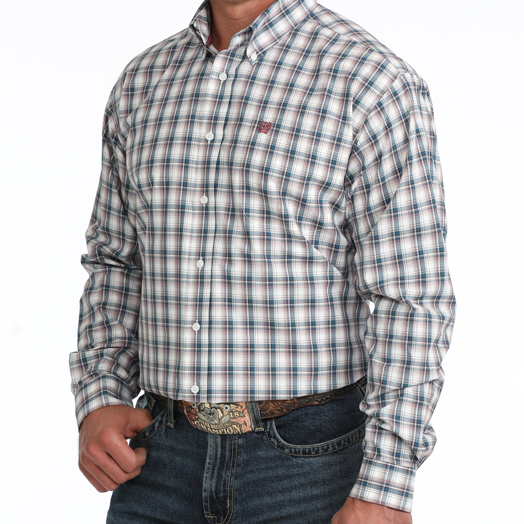 Cinch Men's L/S Classic Fit Plaid Button Down Western Shirt in White