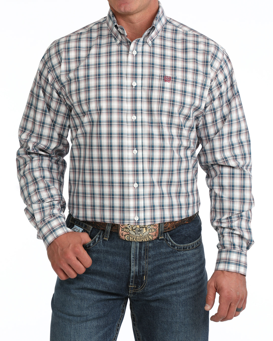 Cinch Men's L/S Classic Fit Plaid Button Down Western Shirt in White