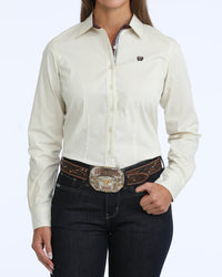 Cinch Women's L/S Micro Stripe Western Button Down Shirt in Cream