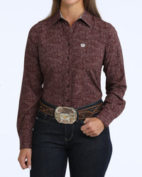 Cinch Women's L/S ArenaFlex Paisley Western Button Down Shirt in Purple