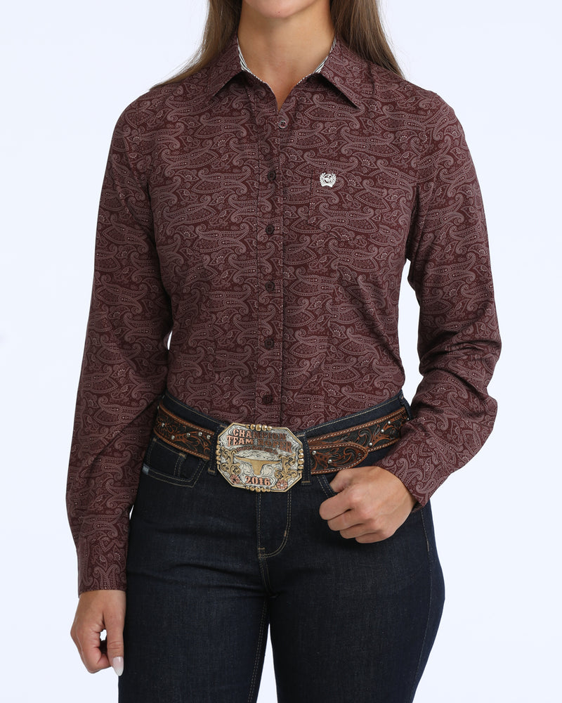 Cinch Women's L/S ArenaFlex Paisley Western Button Down Shirt in Purple
