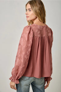 Women's L/S Embroidered Blouse in Mauve