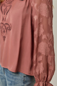 Women's L/S Embroidered Blouse in Mauve