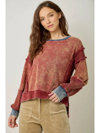 Women's Mixed Media Sweatshirt in Washed Tomato
