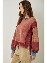 Women's Mixed Media Sweatshirt in Washed Tomato