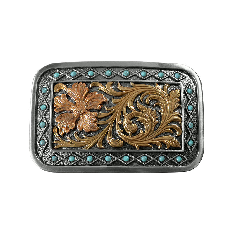 Blazin Roxx Women's Rectangular Turquoise and Floral Belt Buckle