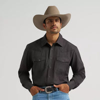 Wrangler Men's L/S Dobby Stripe Western Snap Shirt in Black