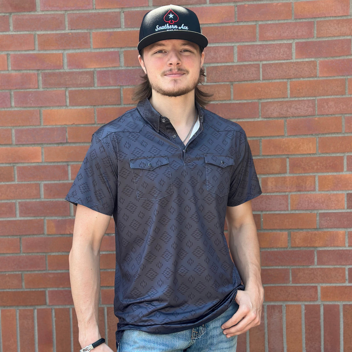 Red Dirt Hat Co. Men's S/S Cowboy Casual Polo in Diamond Stitch