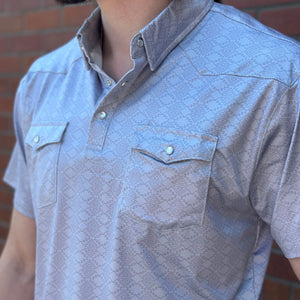 Red Dirt Hat Co. Men's S/S Cowboy Casual Polo in Grey Aztec