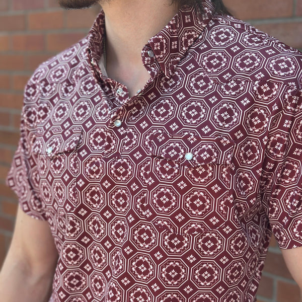 Red Dirt Hat Co. Men's S/S Cowboy Casual Polo in Maroon Floral