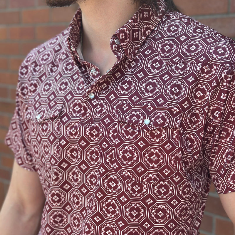 Red Dirt Hat Co. Men's S/S Cowboy Casual Polo in Maroon Floral