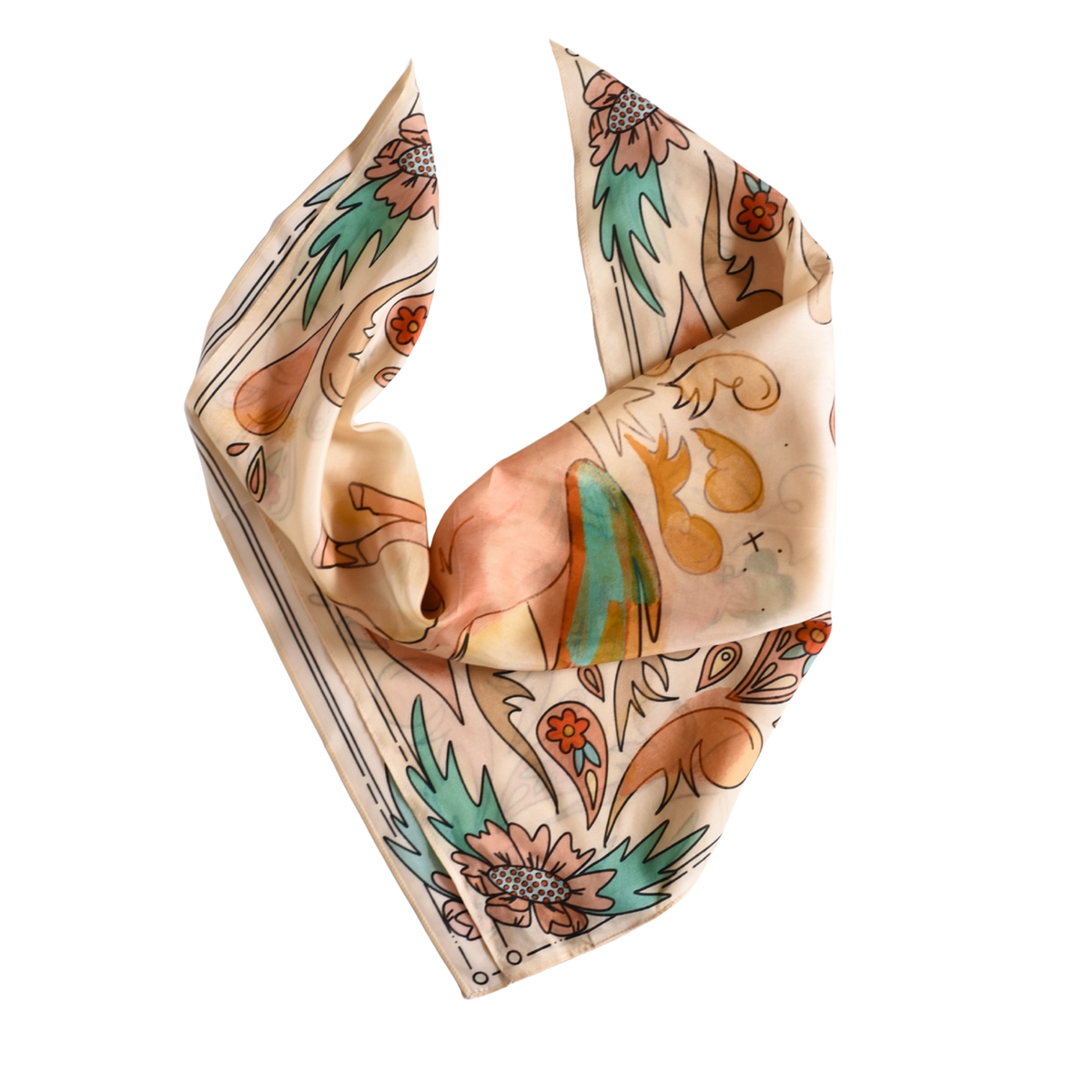 Tirzah Lane Art Hand Drawn Silk Wild Rags (Various Prints Available)