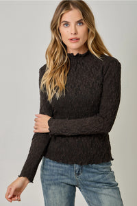 Women's Lettuce Edge Knit Top in Black