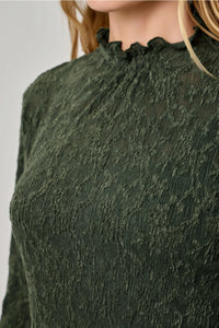 Women's Lettuce Edge Knit Top in Deep Green
