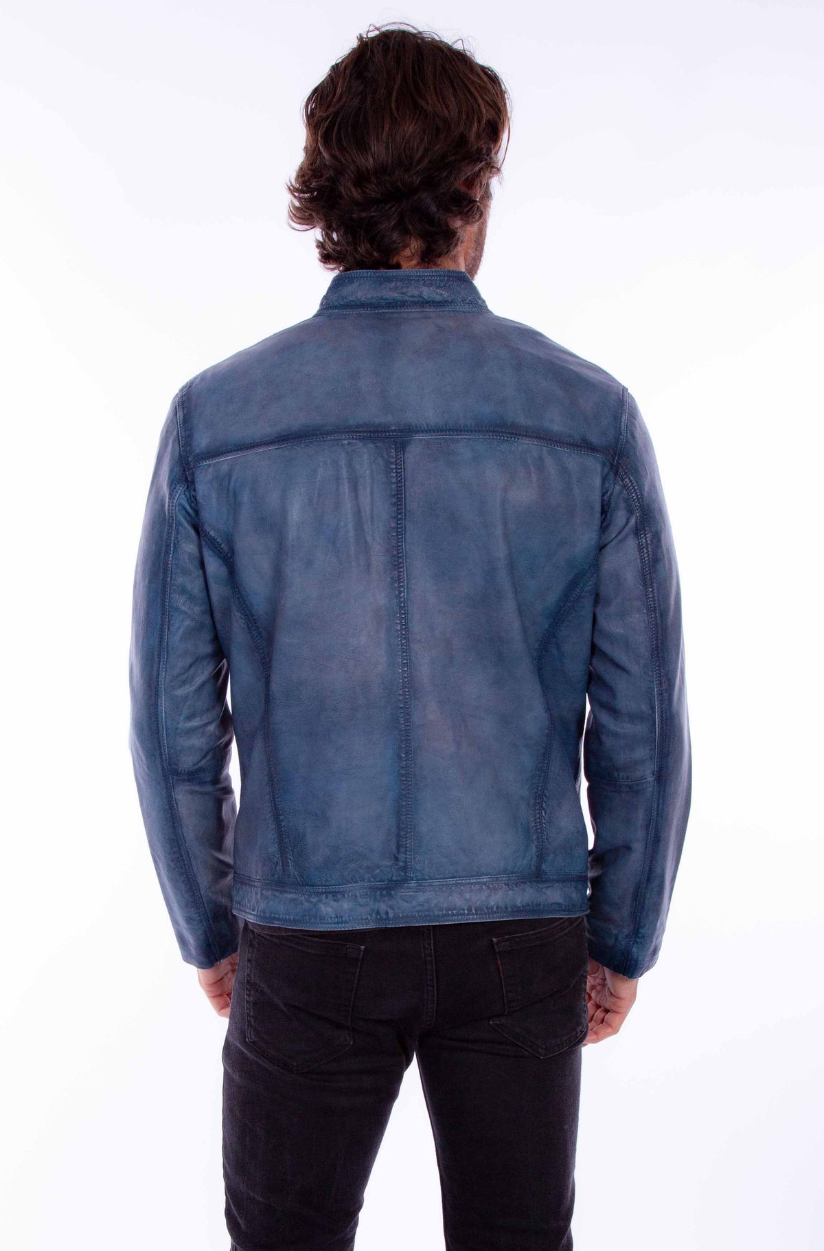 Scully Men's Front Zip Leather Jacket in Denim Blue