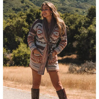 Women's L/S Heritage Jacquard Wrap Cardigan in Taupe and Blush