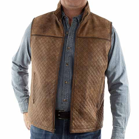 Scully Men's Quilted Lambskin Vest in Brown