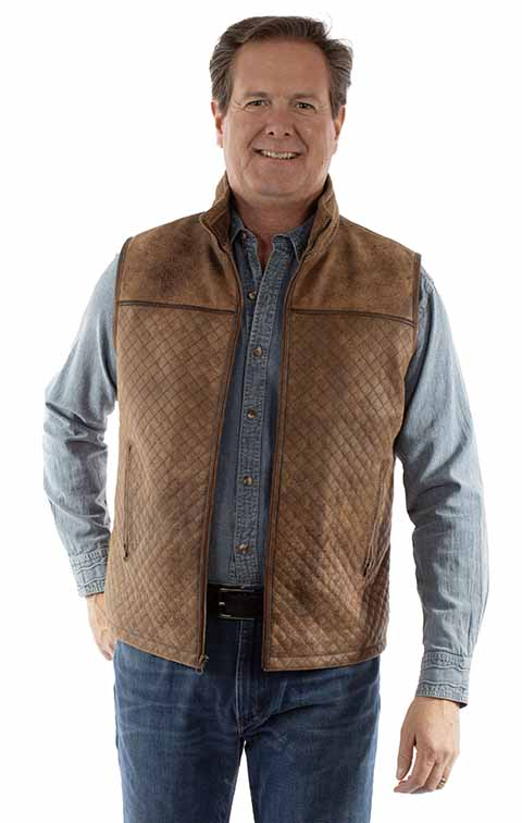 Scully Men's Quilted Lambskin Vest in Brown